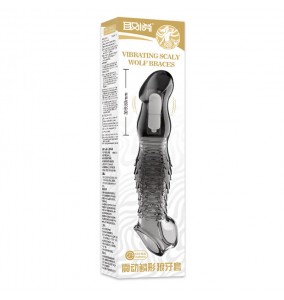 PLEASE ME - Scale-shaped Vibrating Penis Sleeve (Transparent Black)